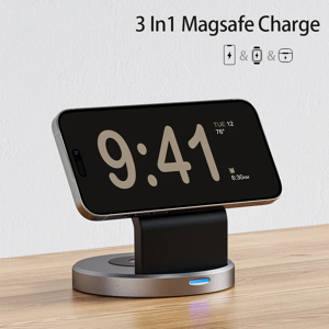 Opansten Support de chargeur magnétique sans fil 3 en 1, pour iPhone 15 14 13 12 Pro Max iWatch AirPods