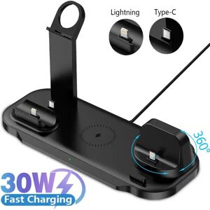 VIKEFON Support de chargeur sans fil 30W, pour iPhone 15 14 13 12 11 Pro Max Apple Watch 8 7 6 Airpods Pro 7