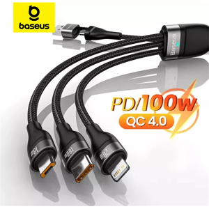BASEUS Bas192.- Câble Micro USB Type C, Chargeur 3 en 1, Macbook, Samsung, Xiaomi, iPhone 15, 14, 13, 12 Pro, 100W
