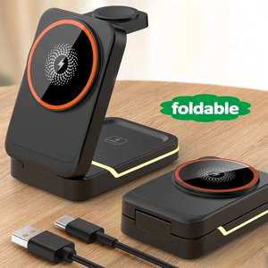 GEKEMAL Chargeur sans fil magnétique pour iPhone 16 15 14 13 12 Pro Max/Mini/Plus/iWatch/Airpods, Station de