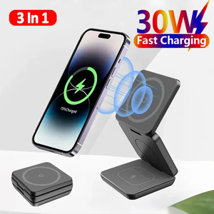 VIKEFON Support de chargeur magnétique sans fil pour iPhone 15 14 13 12 Apple Watch 8 7 Airpods 3 en 1,