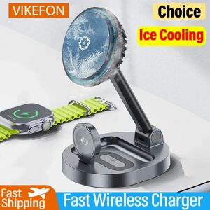 VIKEFON Ice Cooling-Support de chargeur magnétique sans fil 3 en 1, pliable, charge rapide, S6 pour iPhone 15, 14, 13, 12 Pro, IWatch 8, 7, Airpods