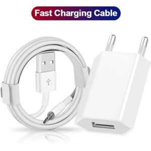 NONE Chargeur mural USB rapide EU pour iPhone X XR XS 11 12 13 Pro Max 6S 7 8 14 Plus SE, câble de charge et de données USB 1m 1.5m 2m, adaptateur secteur