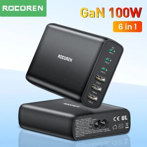 Rocoren 100W GaN chargeur 6 Ports USB Type C PD chargeur rapide Charge rapide 4.0 3.0 USB chargeur de bureau pour iPhone 14 13 Pro Xiaomi