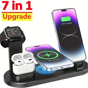 Opansten Support de chargeur sans fil 7 en 1, pour iPhone 15 14 13 12 11 X Apple Watch Airpods, chargeur de téléphone de bureau, Station de chargement rapide