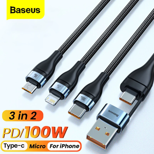 Câble Baseus 3 en 1 USB C vers USB Type C pour iPhone 14 13 PD 100W cordon de chargeur de charge