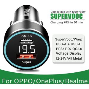 telecom-expert Chargeur de voiture SuperVOOC 100W pour OPPO Find X7 x6 Reno10 8 A78, adaptateur de voiture Warp 80W pour Oneplus 11 10 Pro Nord 2T CE 2, prise allume-cigare 2 ports pour Realme GT NEO 3 5 12 11 10