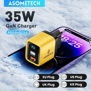 ASOMETECH ASOMETATEBOU- Chargeur GaN USB Type-C, Charge Rapide, Affichage LED, QC3.0, 30W, 25W, PD, PPS,