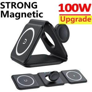 VIKEFON Chargeur sans fil Portable magnétique 3 en 1, 100W, pour iPhone 15 14 13 12 Pro Max Apple Watch AirPods, Station de charge rapide