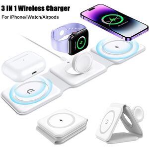 felfial Support de chargeur magnétique sans fil 3 en 1, pliable, pour iPhone 15 14 13 12 11, Apple Watch AirPods, Station de charge rapide 15W