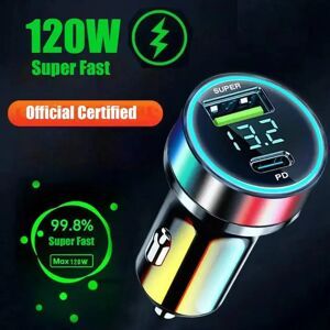 NONE Chargeur de voiture USB super rapide, adaptateur de charge rapide, 2 ports, iPhone 14 Pro Max 13 12 11 Samsung S23 S22 120W