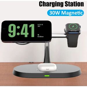 VIKEFON Support de chargeur magnétique sans fil 30W 3 en 1, pour Magsafe iPhone 16 15 14 13 12 Airpods Pro