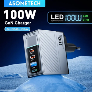 ASOMETECH ASOMETATEBOU- Chargeur Rapide Portable Multi USB Type C, GaN, QC4.0, PD, 67W, 65W, Affichage PPS,