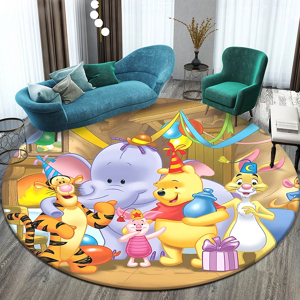 MINISO Tapis circulaire à motif imprimé dessin animé Winnie l'ourson, lea décoratif de chambre à coucher,