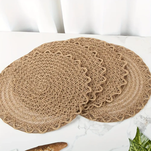CH CACILLO Napperons en toile de jute de ferme, 4 pièces, Design tissé à bords ondulés, tapis de Table