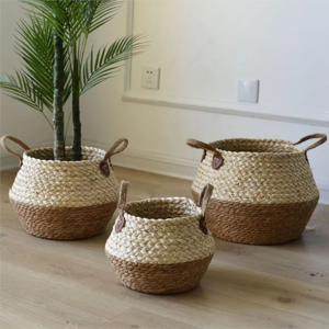 KNCOKAR Paniers de rangement en jonc de mer en bambou, panier en osier pour plantes, Pot de fleur de jardin