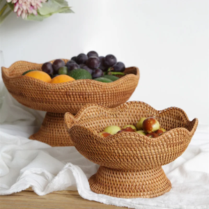 Aucun Paniers à fruits en rotin, bols de rangement en osier, panier de service tissé naturel, paniers