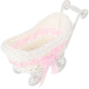 Aucun Panier en rotin, conteneur de rangement en osier, mignon chariot pour bébé, décorations, paniers