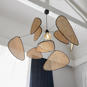 HomeLover Plafonnier en osier fait à la main en rotin et bois, design créatif, luminaire décoratif de plafond,