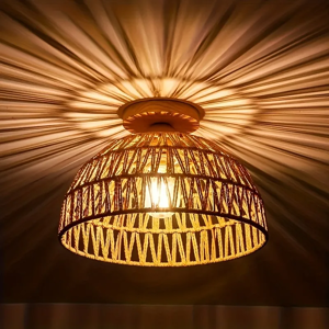 JOYINLED Abat-jour en osier naturel fait à la main, support de plafond pour île, restaurant, chambre à