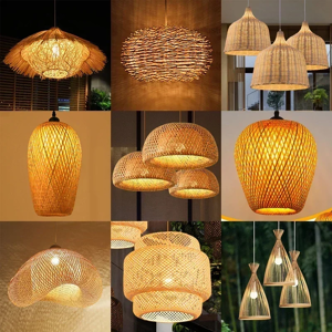 ZODOLAMP Lampe suspendue en bambou, plafonnier suspendu en rotin et osier, tressage tricoté à la main, salle