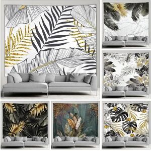 Aucun Tapisserie d'extérieur avec feuilles de palmier et plantes tropicales, feuilles vertes dorées, art