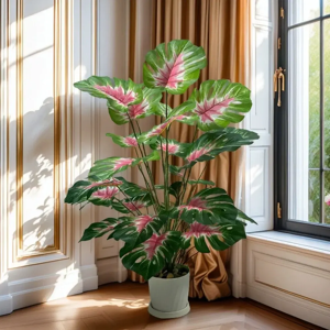 JESOKIN Feuille de tortue Hyphose grandes plantes artificielles feuilles vertes blanches bonsaï plante