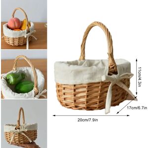 Aucun Panier tissé à la main, panier de fleurs en osier avec poignée, doublure en tissu pour pique-nique, capacité de Camping, fruits d'épicerie