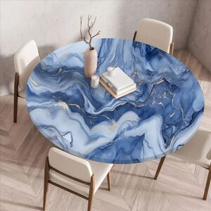 Aucun Nappe Ronde en Marbre de 60 Pouces, Couverture de Table Bleue, Tissu Imperméable, Abstraite de