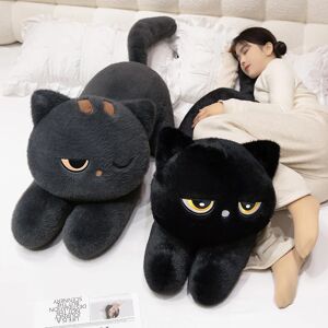 PUNIDAMAN Oreiller en peluche chat noir, coussin doux en peluche couché, Design de chat endormi mignon, belle idée cadeau d'anniversaire pour les amoureux des chats