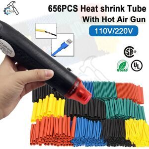 NONE 656/1060 pièces Tube thermorétractable avec 300W Kit de pistolets à Air chaud EU US 110V 220V Kit de tubes thermorétractables 2:1 Protection de réparation de câbles de couverture