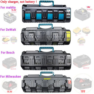dawupine Chargeur de batterie Li-Ion 4 ports, pour Makita, Bosch, Dewalt, Milwaukee, 14.4V, 18V, 20V, DCB104,