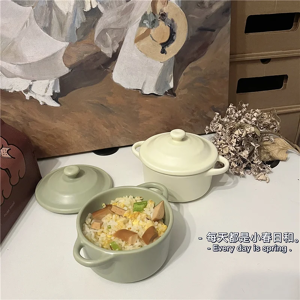 seabed Petit bol en céramique de 220ml, bol à double oreille couvert, micro-ondes, friteuse à air et four