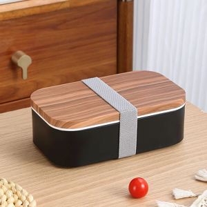 Aucun Boîte à lunch en plastique double couche INS Wood Mars, four à micro-ondes, boîte à bento adulte,
