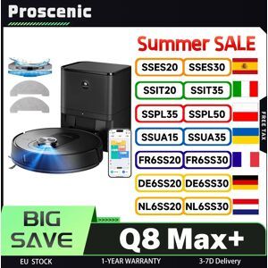 Robot aspirateur et serpillière Proscenic Q8 Max+, aspiration 8000 Pa, sac à poussière 3 L, autonomie 200 min, batterie 3200 mAh, vidage automatique 60 jours, LDS
