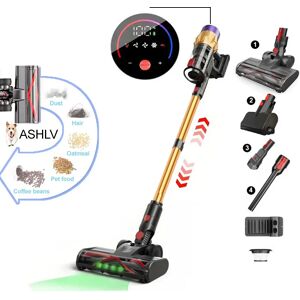 ASHLV Aspirateur sans fil 550W 45000Pa, aspirateur à bâton avec écran tactile, batterie amovible, nettoyeurs de poussière portables pour le nettoyage de la maison