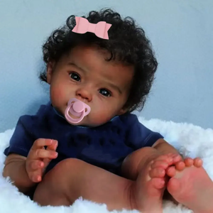 MRB Poupée afro-américaine de 20 pouces, corbeau peau foncée, bébé Reborn fini pour nouveau-né avec