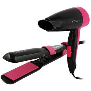 Vega Miss Perfect Hair Styling Set with 2 Heat Settings, Ceramic Coated Plates, Black (VHSS01)