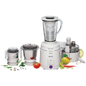 Sujata Juicer Mixer Grinder with 3 Practical Jars, 900 Watts, Stainless Steel Blade, Shockproof Design, Double Ball Bearing, Shock-proof (White)