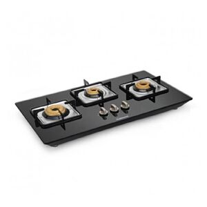 Sunflame CT Elite Cooktop with 3 Forged Brass Burners, Euro Coated Pan Supports, Stainless Steel Drip Trays, Vitreous Enameled Skirting (Black)