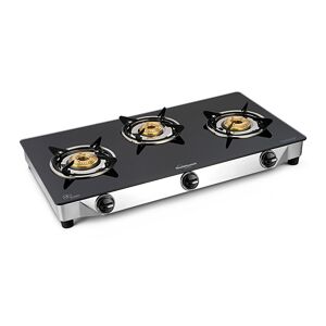 Sunflame 3B Astra Cooktop with Powder Coated Pan Supports, Toughened Glass Cooktop, Stainless Steel Drip Trays, High Efficiency Brass Burners (Black)