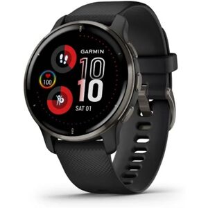 Garmin Venu 2 Plus Smart Watch Slate Stainless Steel Bezel with Black Case and Silicone Band