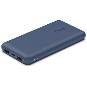 belkin BoostCharge 10000mAh Power Bank 10K with 3 Portrs, Charge upto 15W, LED Light (BPB011btBL, Blue)