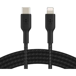 Belkin BoostCharge 2 Meter Braided USB-C to Lightning Cable with Fast Charge, 10000+ Bends Lifespan (Black)