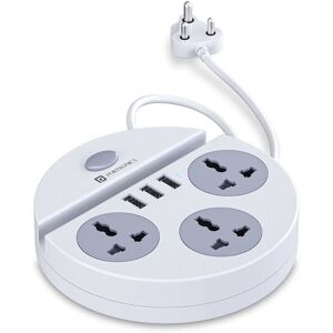 Portronics Power Plate 5 with 3 USB Charging Ports + 3 Power Sockets, Mobile Holder and 2.1A Fast Charging (White)