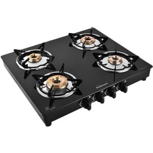 Sunflame Nova Cooktop with 4 Brass Burners, Toughened Glass Top, Manual Ignition, Powder Coated Pan Support, Stainless Steel Drip Trays (Black)