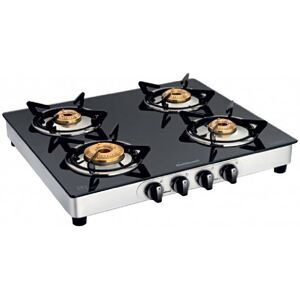 Sunflame Prime 4B SS Cooktop with Vitreous Enameled Skirting, Double Stainless Steel Drip Trays, Brushed Matt Finish, Sturdy Pan Support (Black)