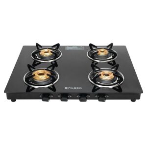 Faber Spark Cooktop with 4 Brass Burners, MS Powder Coated Finish, Manual Ignition (Black)