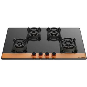 Faber Utopia Pro Hob with 4 Brass Burners, Cast Iron Pan Support, Toughened Black Glass Finish (Black, UTOPIAPROHT804BRCI)