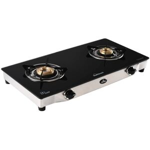 Sunflame Astra Cooktop with 2 Brass Burners, Thick Toughened Glass Top, Manual Ignition, Stainless Steel Body, Thermal Efficient Brass Burner (Black)